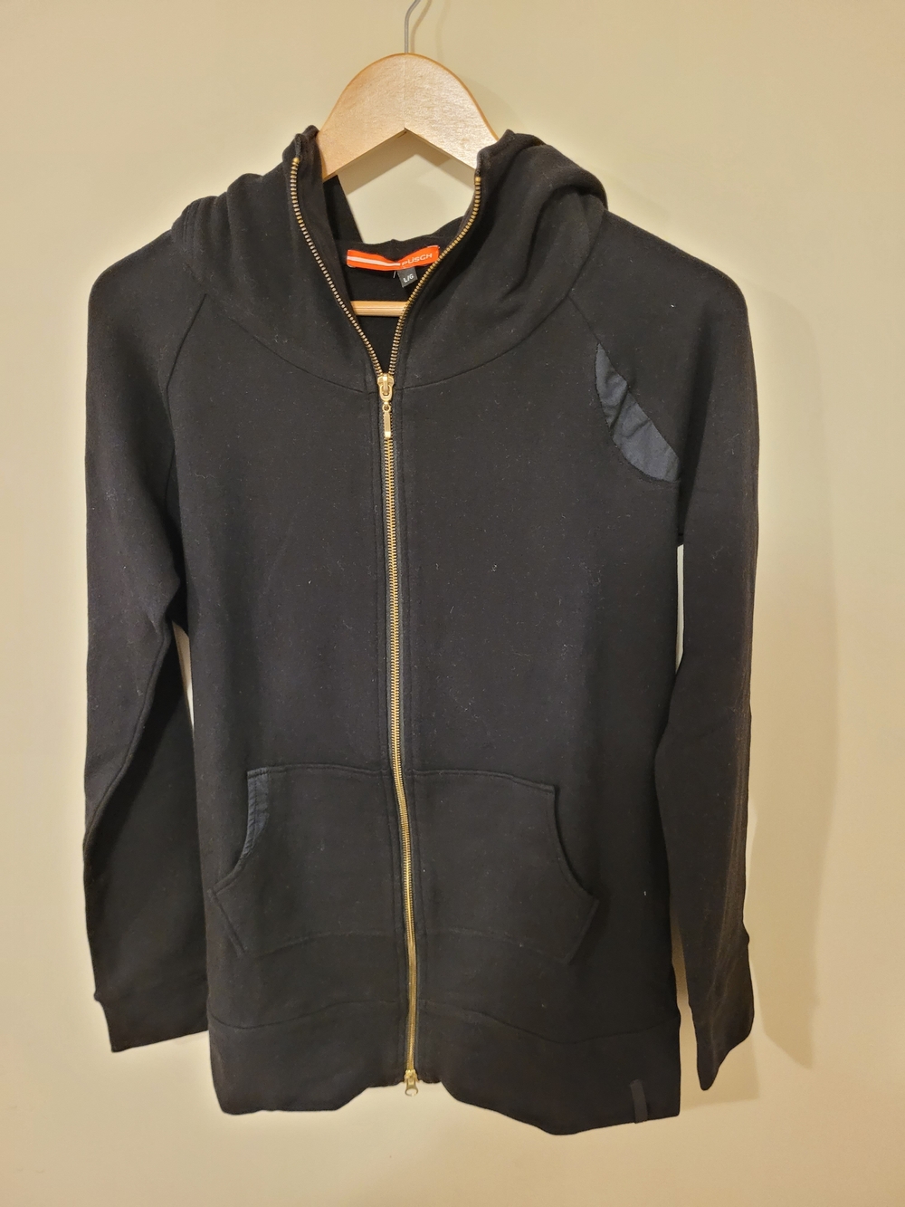 Women's Püsch Black Zip-Up Hoodie with Gold Zipper- Size Large